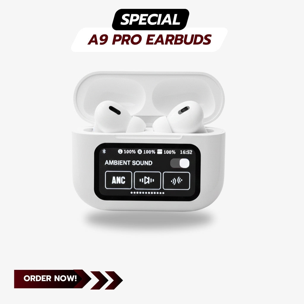 A9 Pro Touch Screen Display ANC Wireless Earbuds